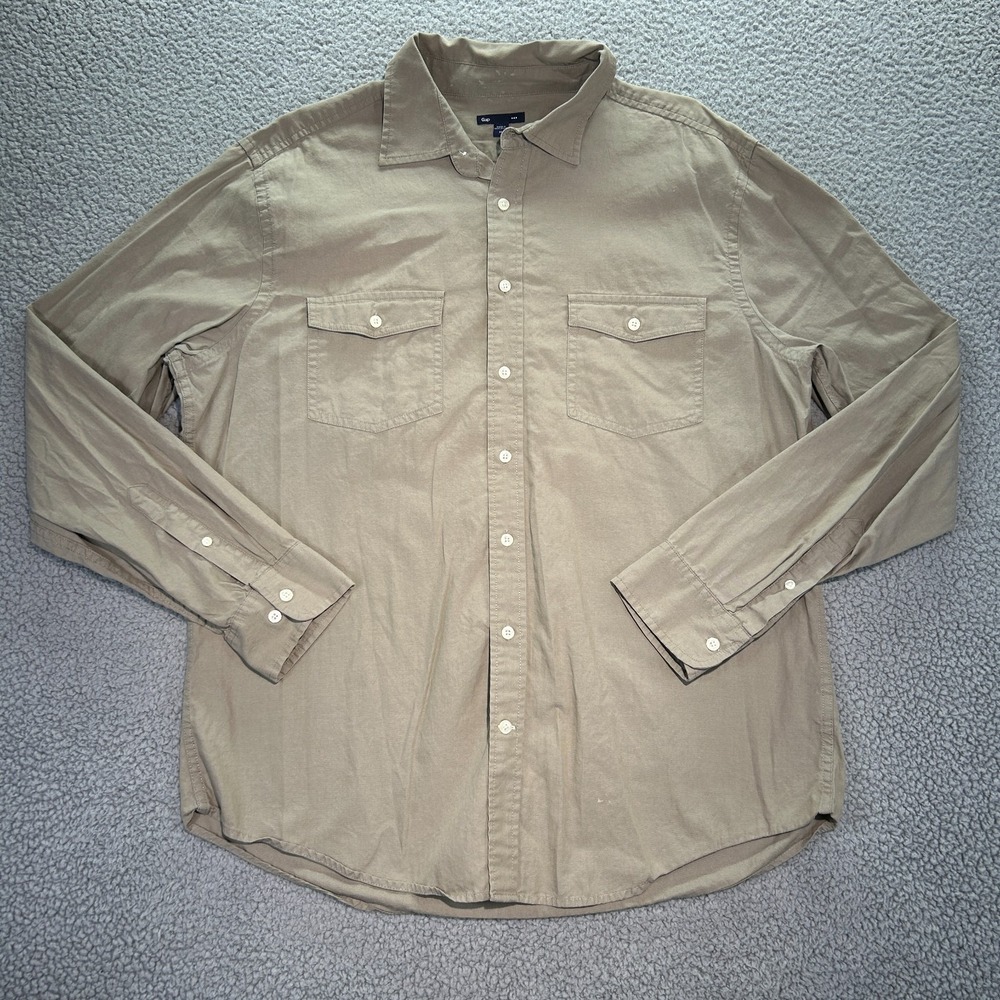 Gap Shirt Men's XL‎ Beige Outdoors Long Sleeve Button Up Hiking